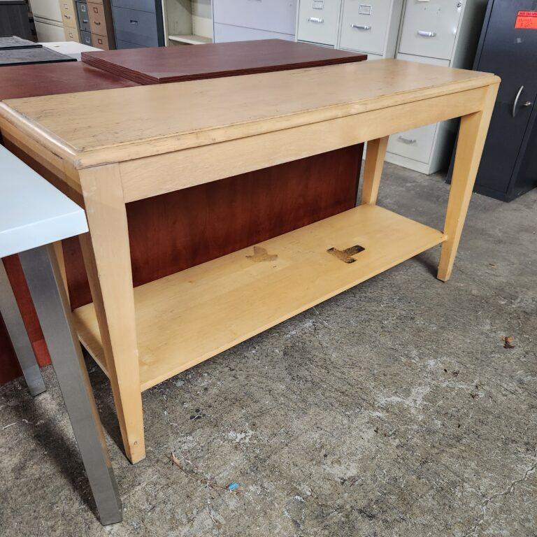 side angle view of the Heywood Wakefield-style maple sofa table