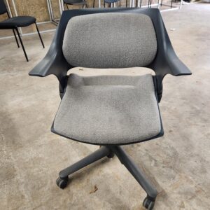 full front view of funky grey side chair