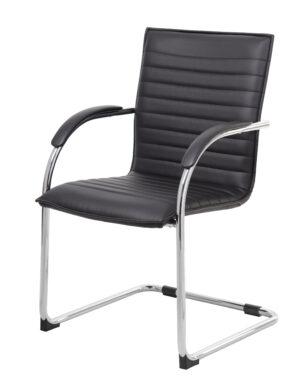 45 degree front view of chrome frame black vinyl chair