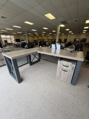 Industrial L-Shaped Desk w/ Pedestal - Closeout